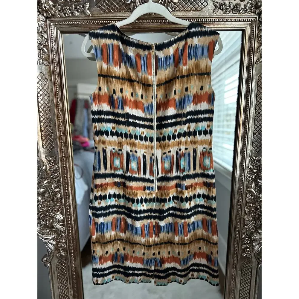 Tahari linen blend safari multicolor knee length sleeveless dress | size 8 - Picture 2 of 5